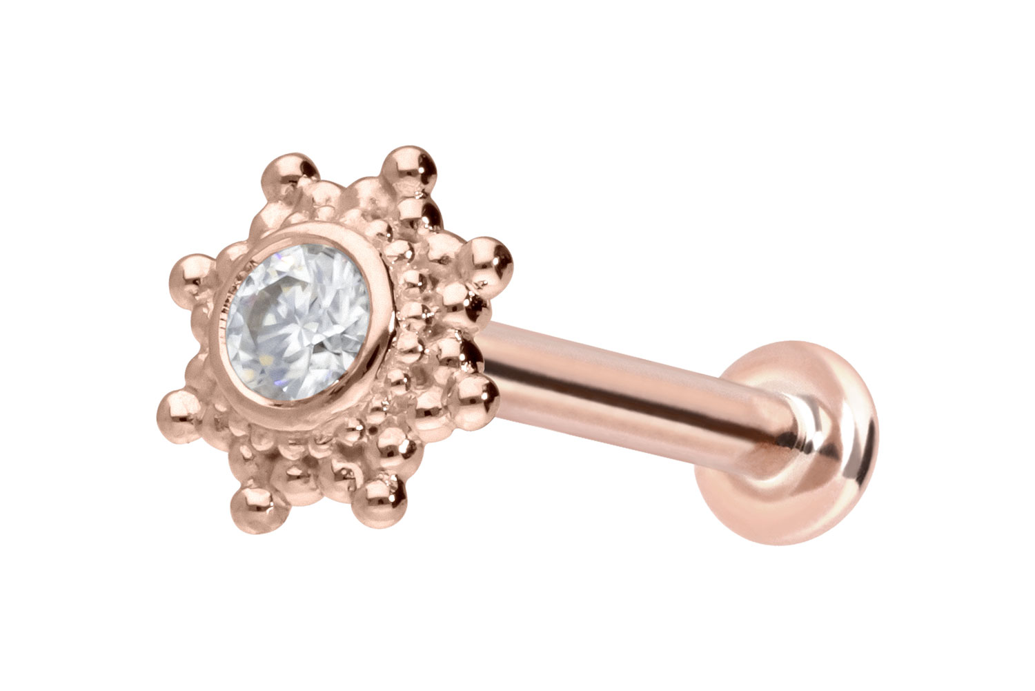 14 Karat Gold Labret Piercing mit Push Fit MOISSANIT-SONNE